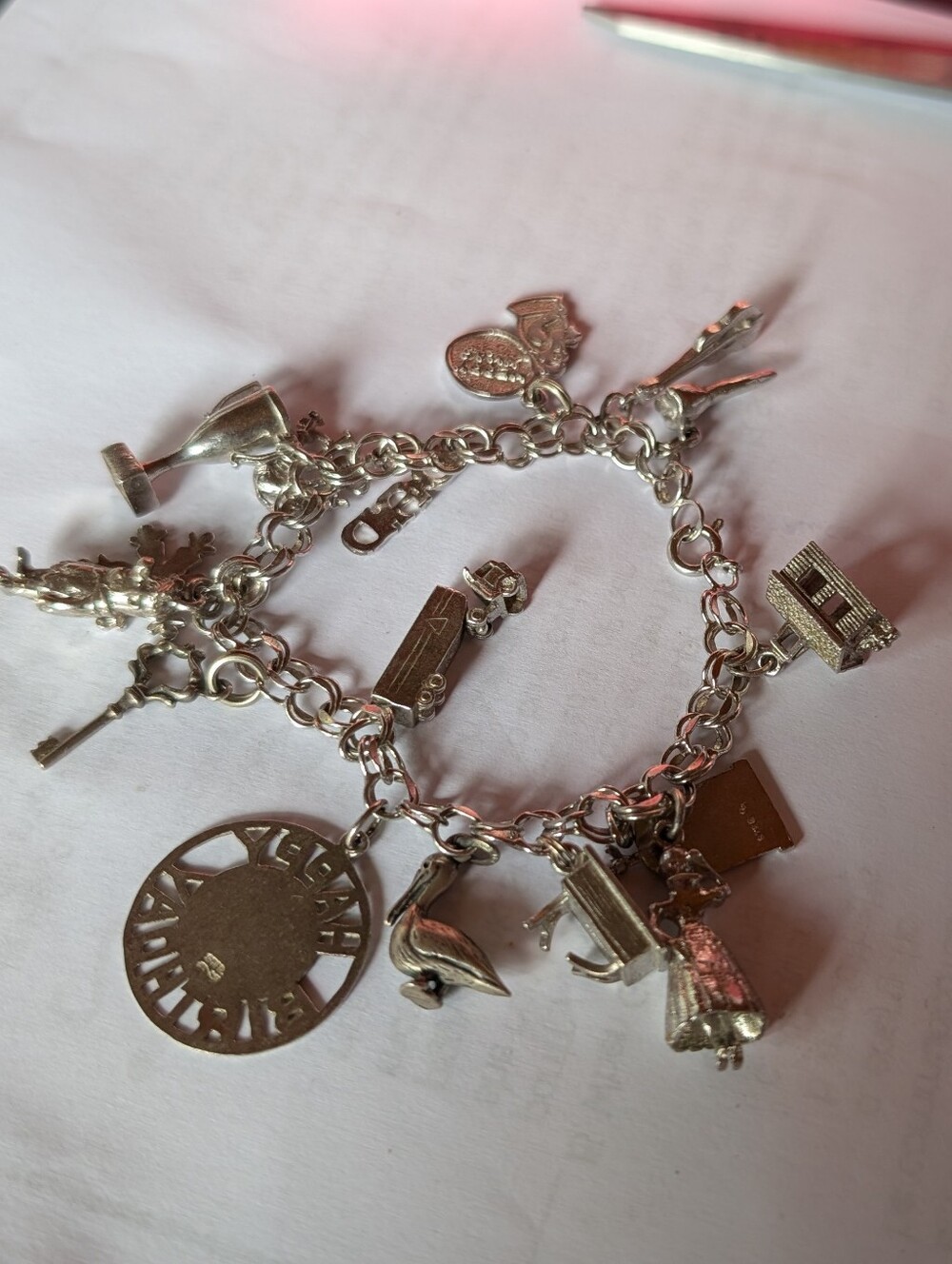 Vintage Sterling Silver Souvenir Charm Bracelet — 46 Grams